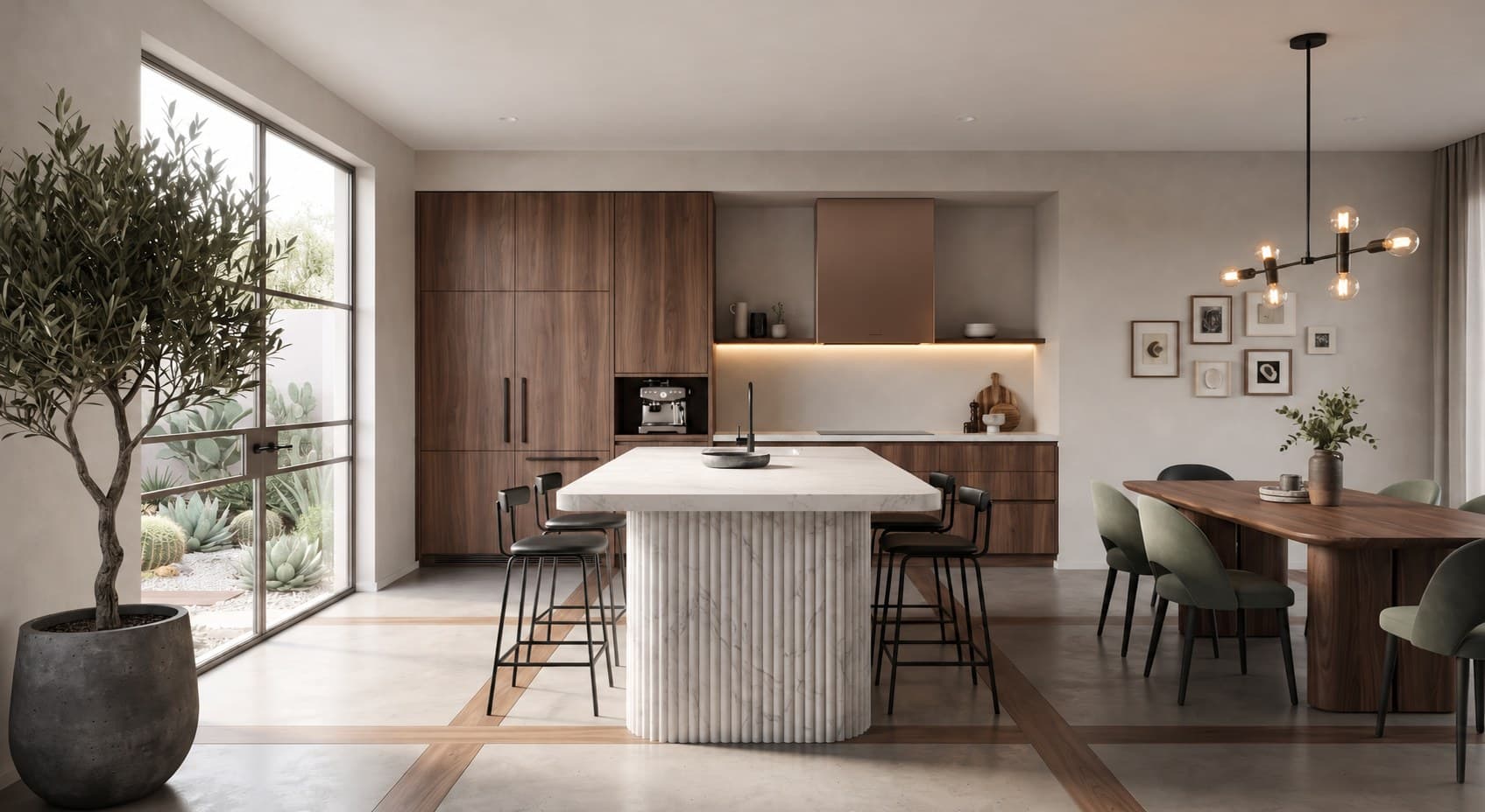 Freshwalls modern kitchen and dining space with warm neutral walls